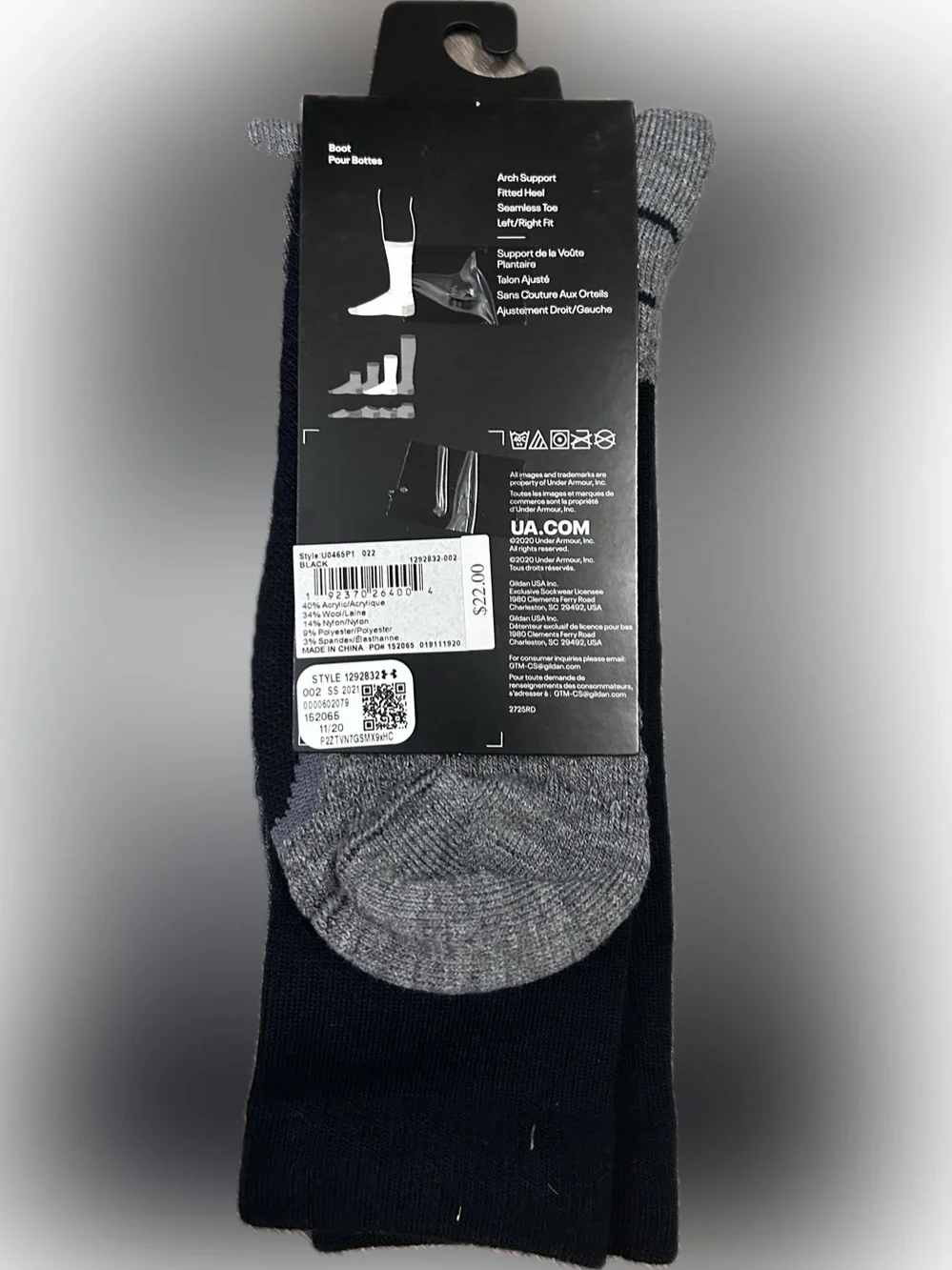 Under Armour Men's Hitch All Season boot Socks - Black & Gray